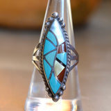 Vintage Sterling Multistone Inlay Ring 8.25