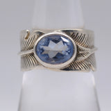 Vintage Sterling Blue Glass Feather Ring 7.25