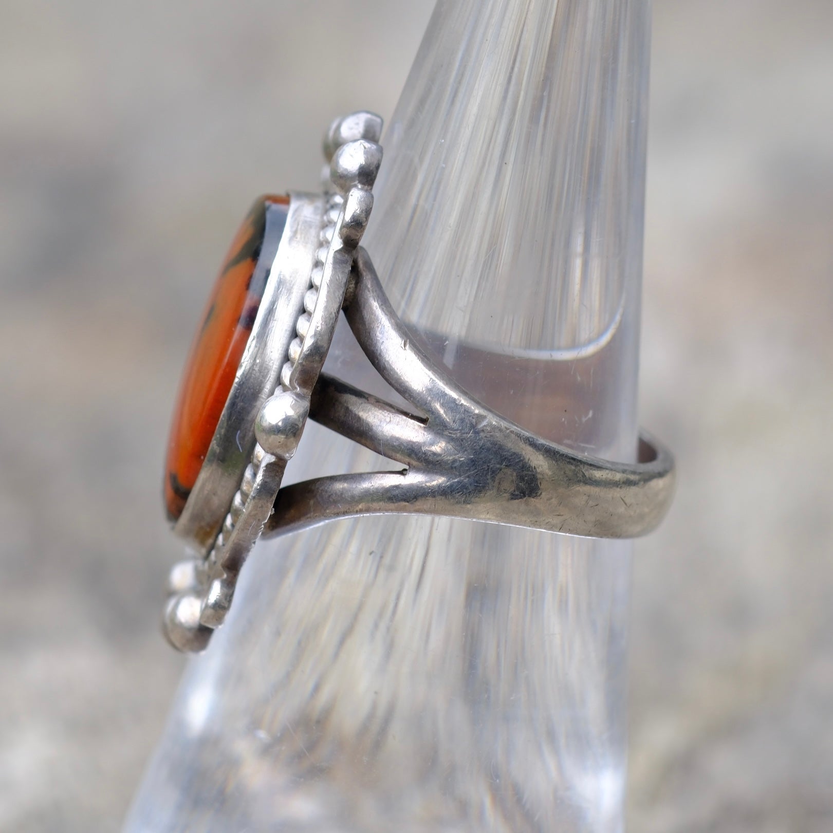 Vintage Sterling Petrified Wood Ring 5.5