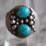 Vintage Sterling 2-Stone Turquoise Ring 10.5