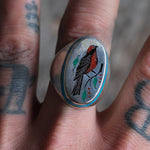 Vintage Sterling Inlaid Robin Ring 10.75