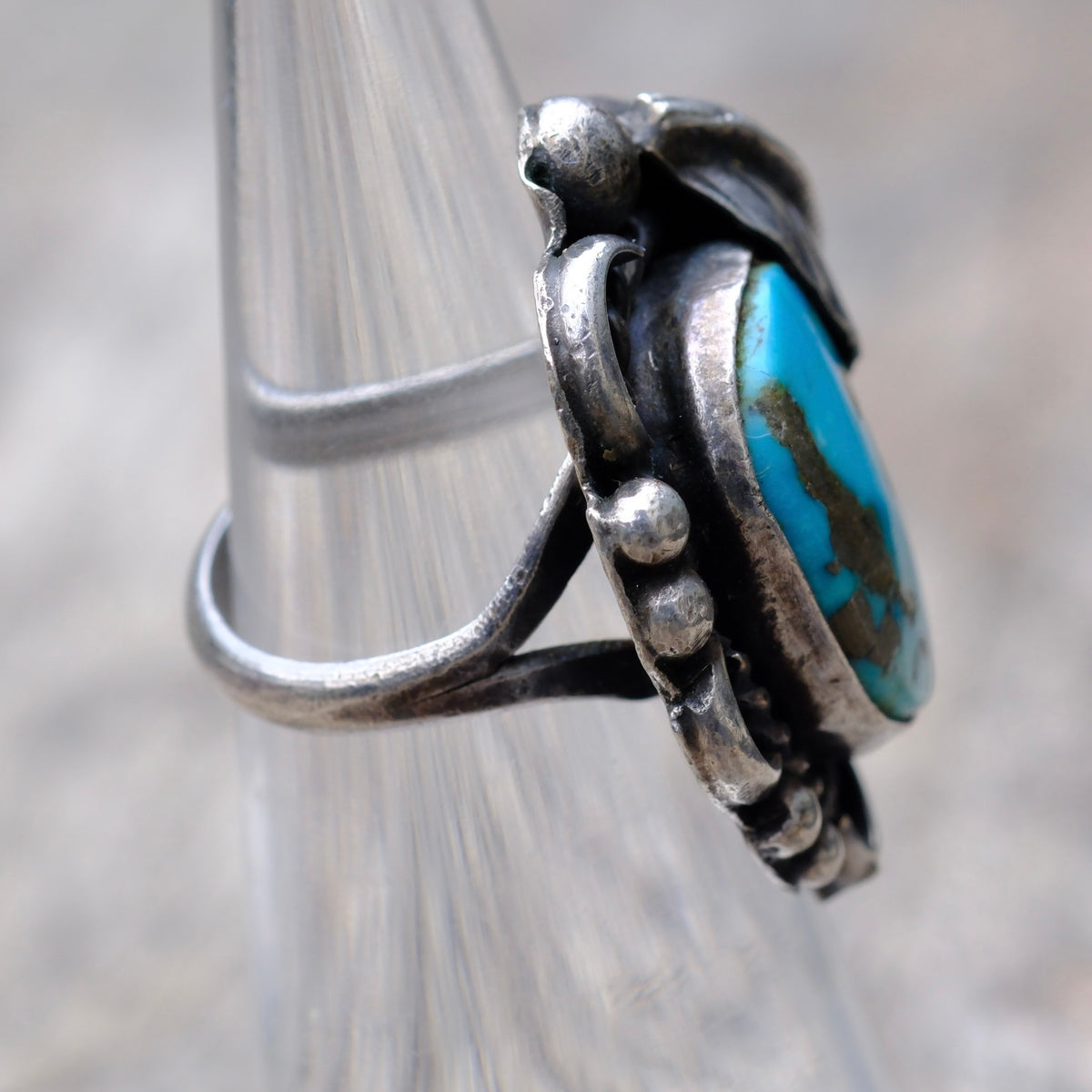 Vintage Sterling Turquoise Feather Ring 4