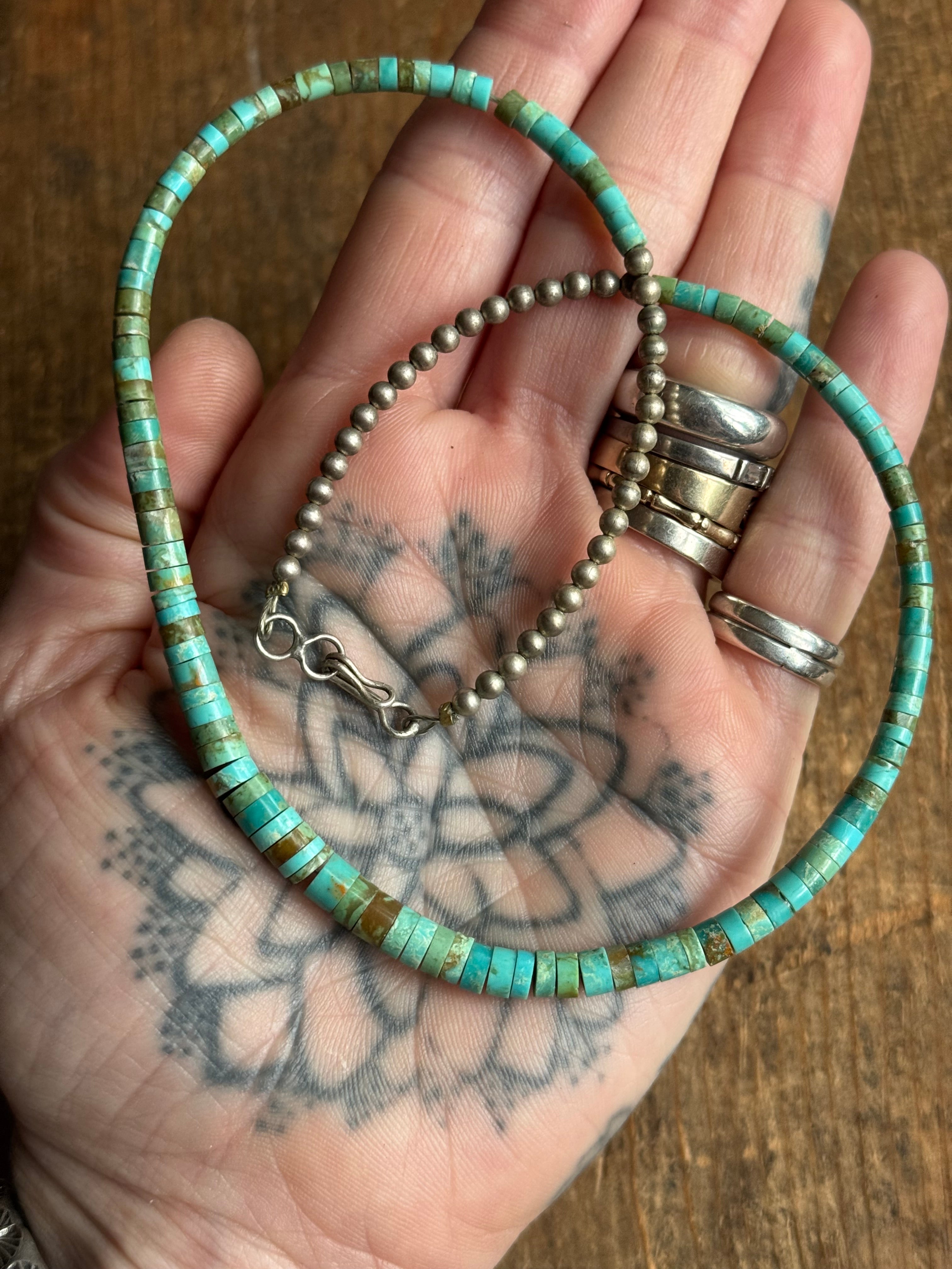Vintage Turquoise & Silver Bead Necklace