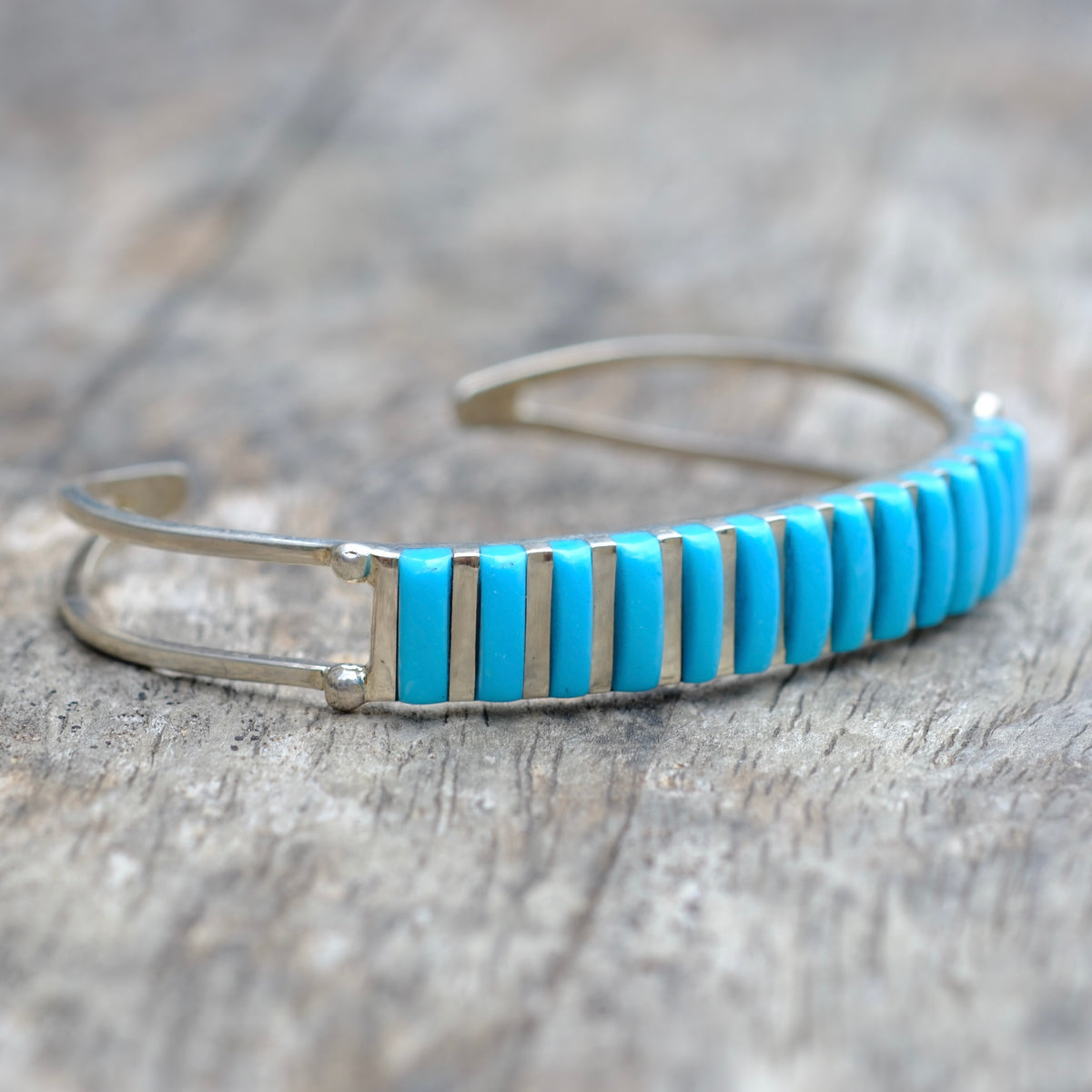 Vintage Sterling Silver Turquoise Inlay Cuff Bracelet