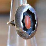 Vintage Sterling Coral Shadowbox Ring 6.25