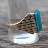 Vintage Sterling Turquoise Ribbed Band Ring 12