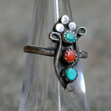 Vintage Sterling Turquoise and Coral Ring 4.5