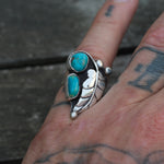 Vintage Sterling 2-Stone Turquoise Feather Ring 5.25