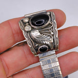 Vintage Sterling Onyx Feather Watch Band