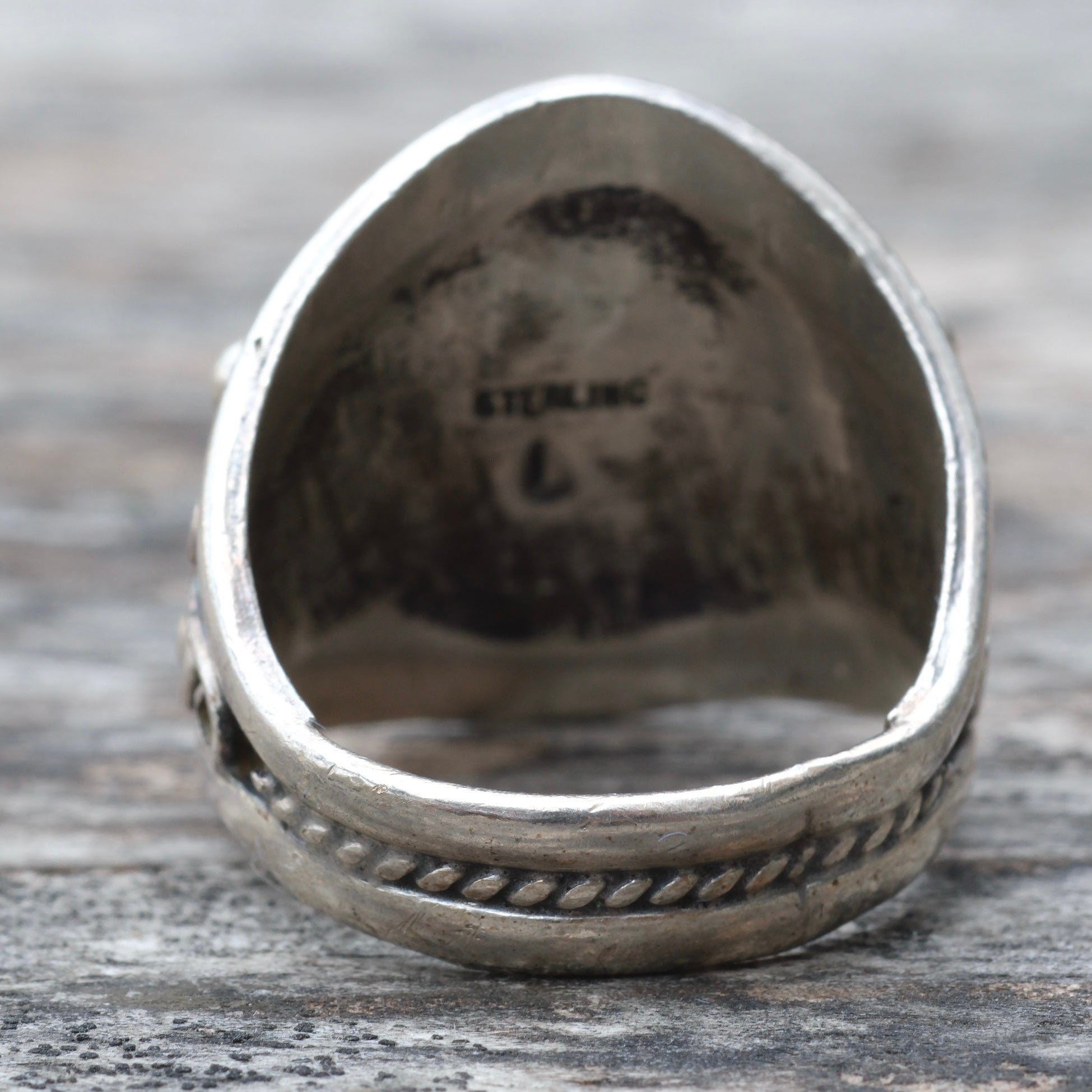 Vintage Sterling Onyx Feather Ring 11