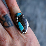 Vintage Sterling 2-Stone Turquoise Feather Ring 6.75