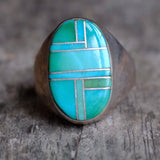 Vintage Sterling Turquoise Inlay Ring 9