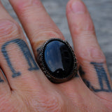 Vintage Sterling Onyx Ribbed Band Ring 9.25