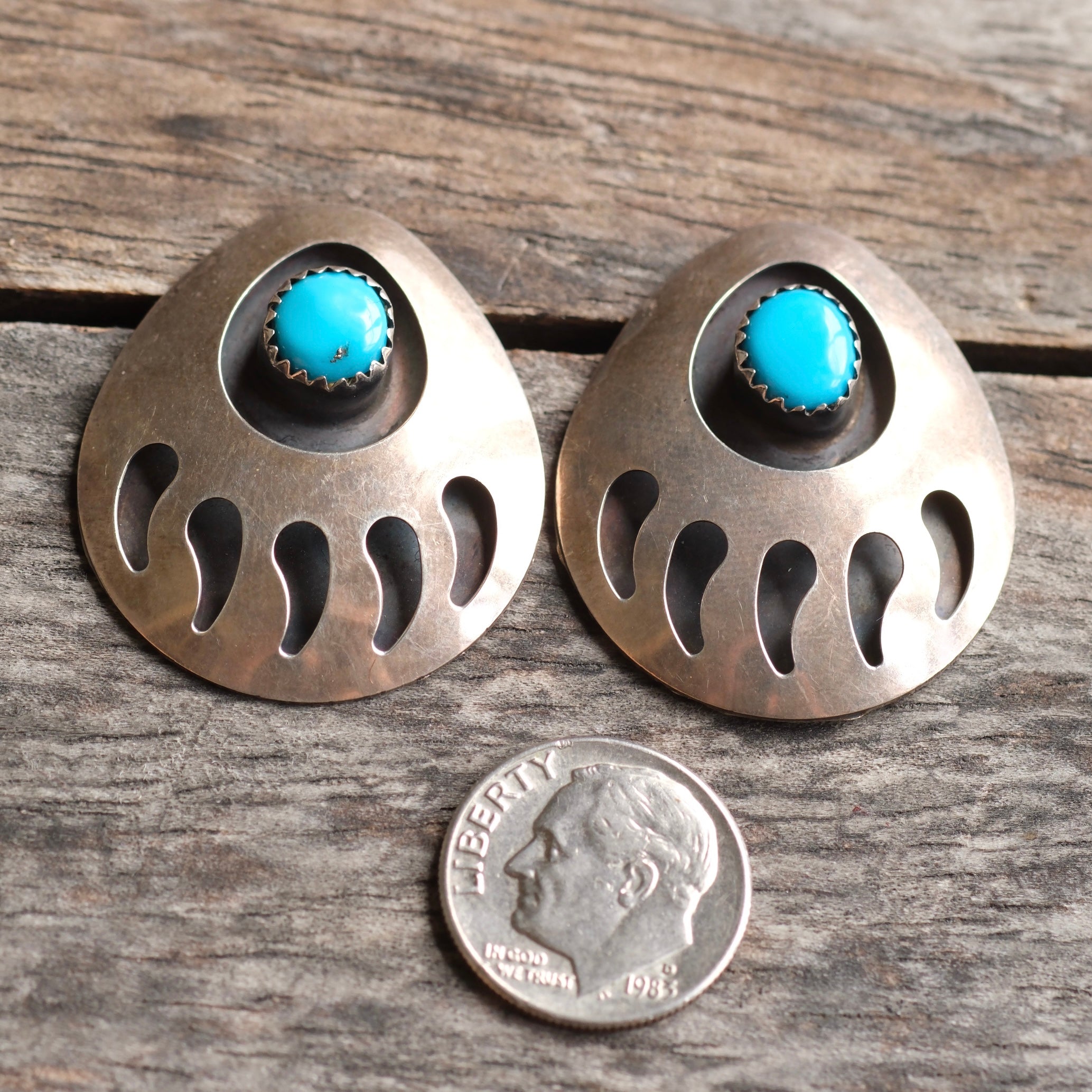 Vintage Sterling Turquoise Bear Paw Earrings
