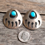 Vintage Sterling Turquoise Bear Paw Earrings