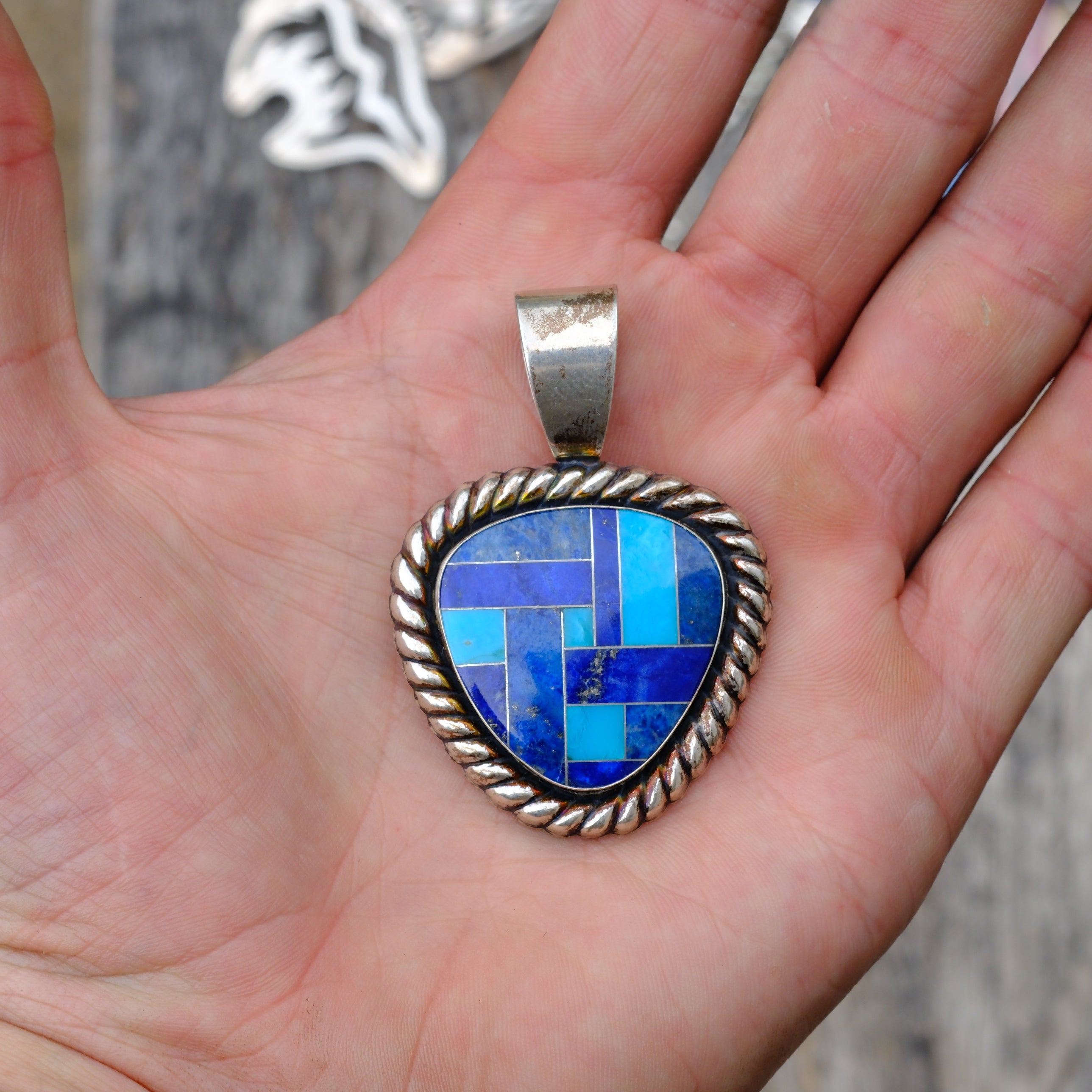 Vintage Sterling Multistone Inlay Pedant