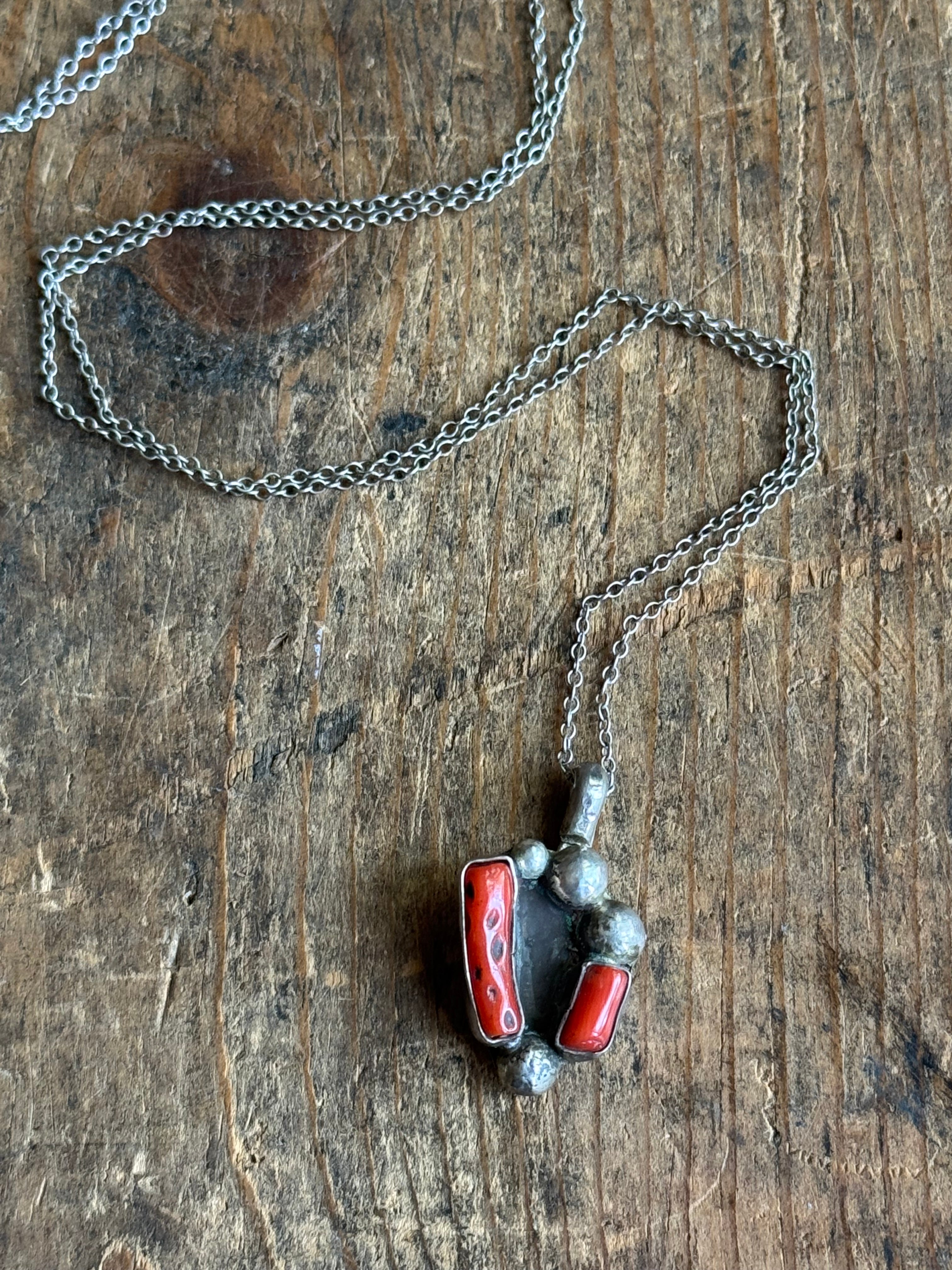 Vintage Sterling Silver Coral Cluster Necklace