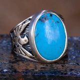 Vintage Sterling Turquoise Thunderbird Ring 8.5