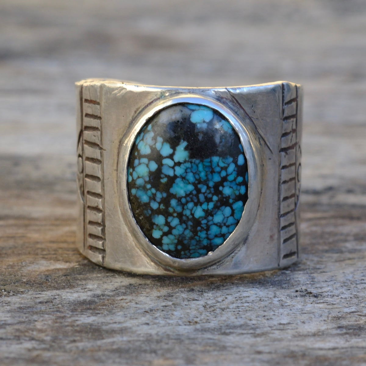 Sterling Silver Blue Mountain Turquoise Stamped Ring 10