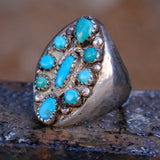 Vintage Sterling 9-Stone Turquoise Cluster Ring 8.5