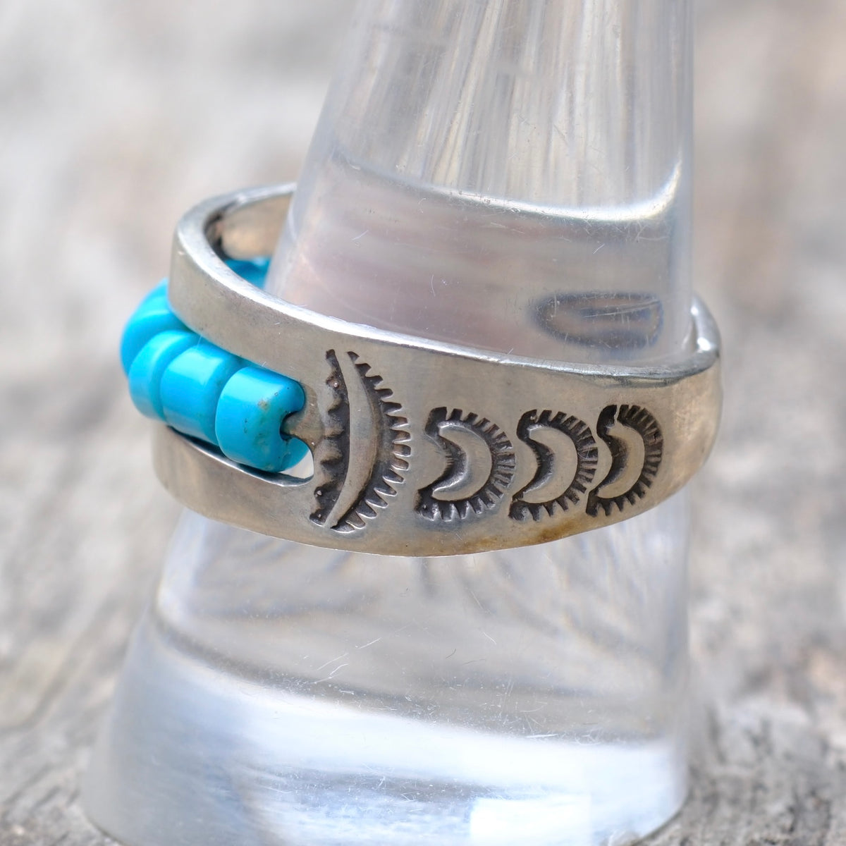 Vintage Sterling Turquoise Bead Ring 9.25