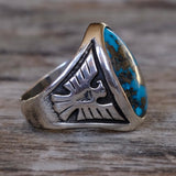Vintage Sterling Turquoise Thunderbird Ring 9.25