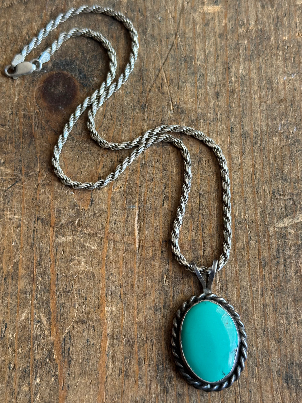 Vintage Sterling Silver Chunky Roped Turquoise Necklace