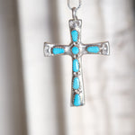 Vintage Sterling 7-Stone Coral  Cross Necklace