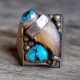 Vintage Sterling Turquoise and Coral Claw Ring 9.5