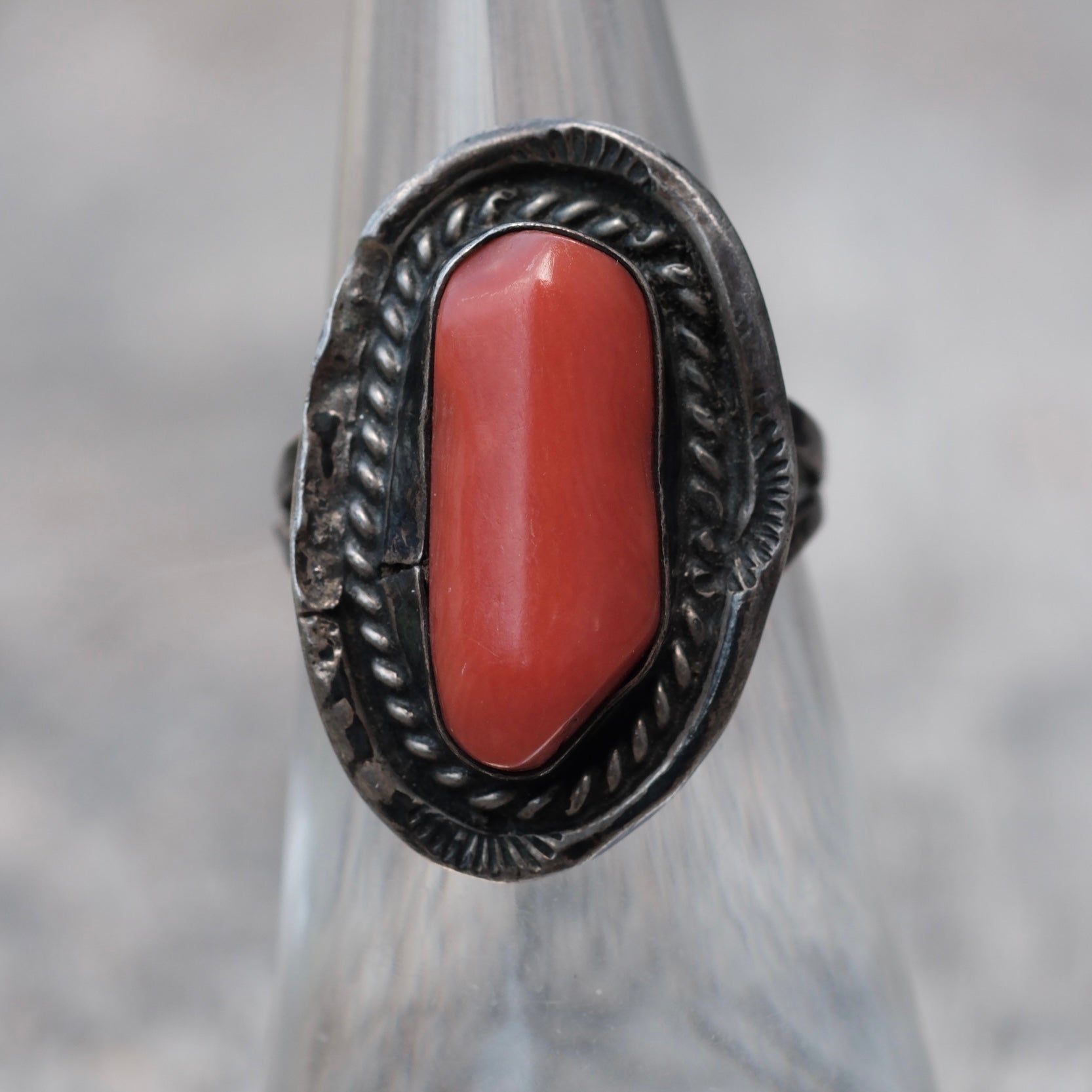Vintage Sterling Coral Ring 5.5