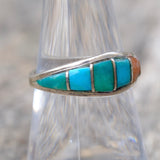 Vintage Sterling Turquoise and Spiny Oyster Inlay Band 7
