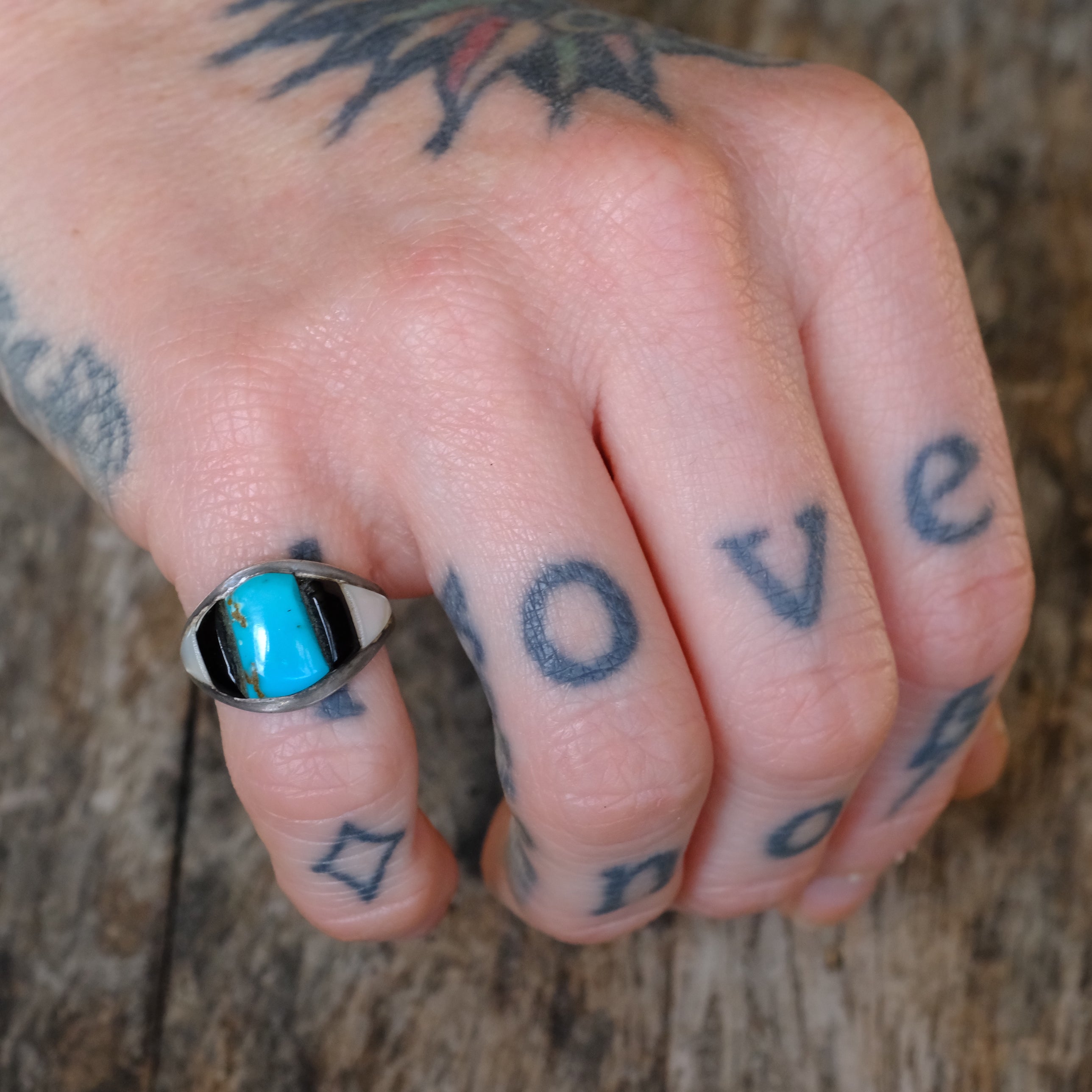 Vintage Sterling Multistone Inlay Ring 4.5