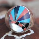 Vintage Sterling Multistone Inlay Sunrise Ring 5.5