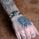 Vintage Sterling Turquoise Sandcast Cuff Bracelet