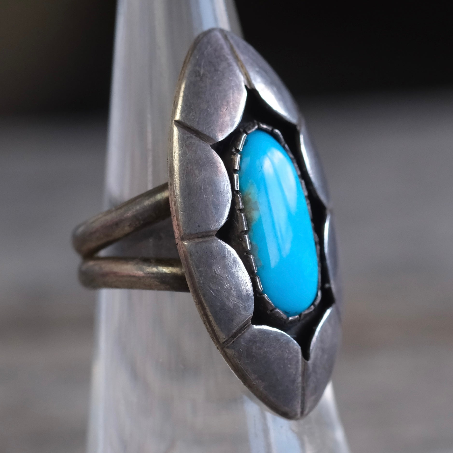 Vintage Sterling Turquoise Shadowbox Ring 5.5