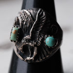 Vintage Sterling 2-Stone Turquoise Eagle Ring 9.5