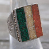 Vintage Sterling Crushed Inlay Stamped Band Ring 7