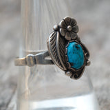 Vintage Sterling Turquoise Feather Ring 9.75