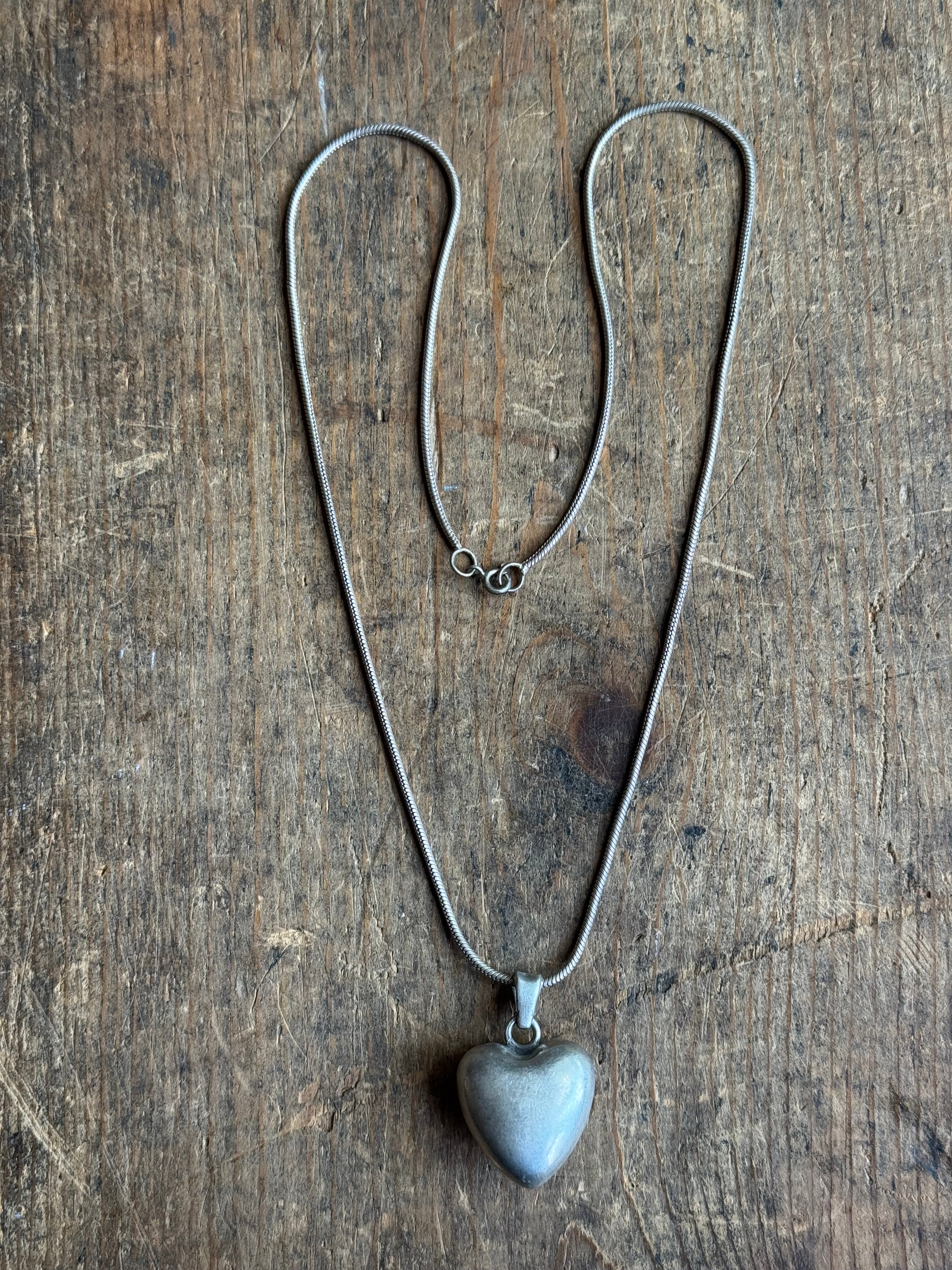 Vintage Sterling Silver Hollow Heart Necklace