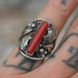 Vintage Sterling Coral Feather Ring 6.5