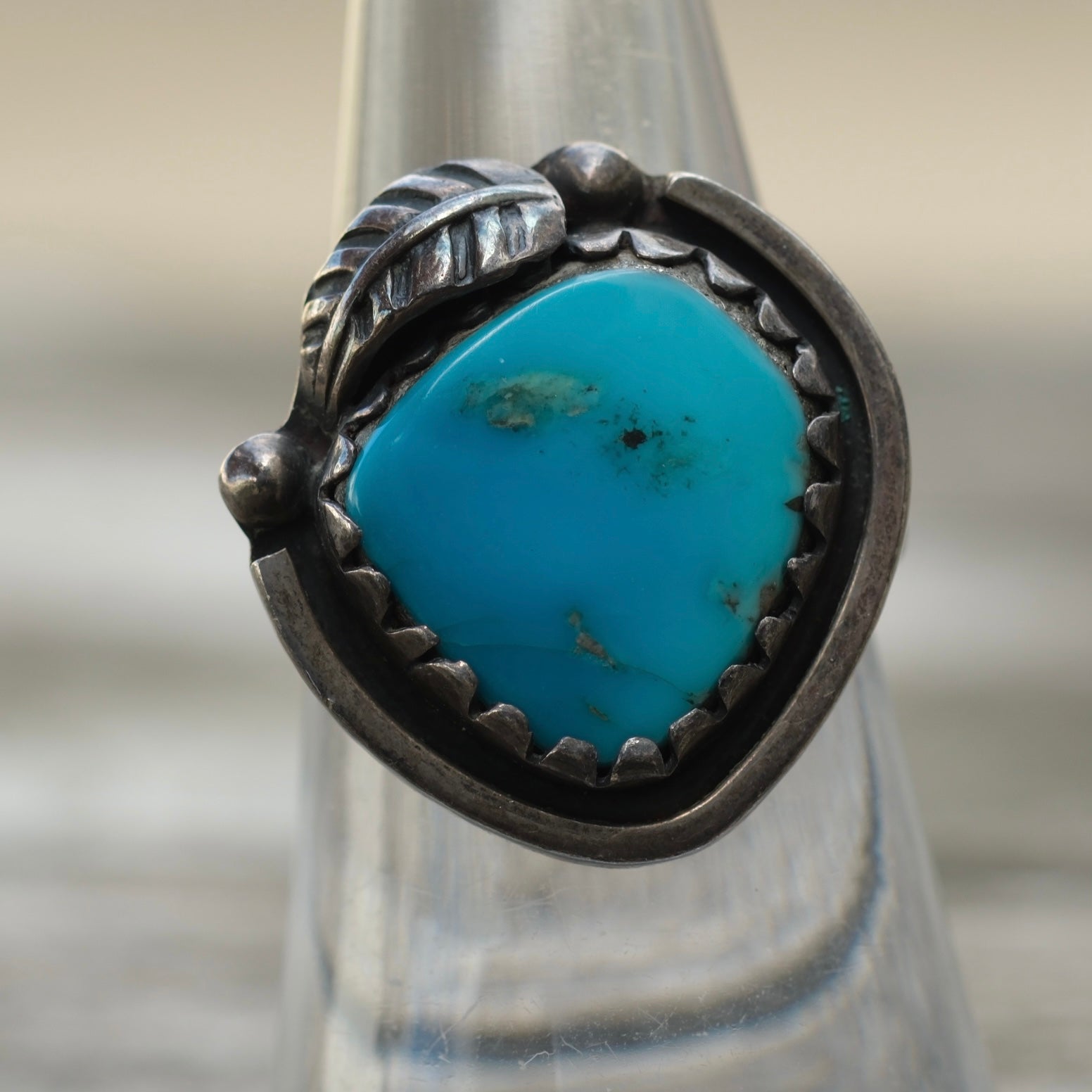 Vintage Sterling Turquoise Feather Ring 7