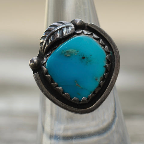 Vintage Sterling Turquoise Feather Ring 7