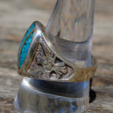 Vintage Sterling Crushed Turquoise Thunderbird Ring 10.5