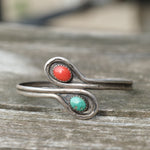 Vintage Sterling Turquoise and Coral Cuff