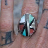Vintage Sterling Zuni Inlay Ring 9