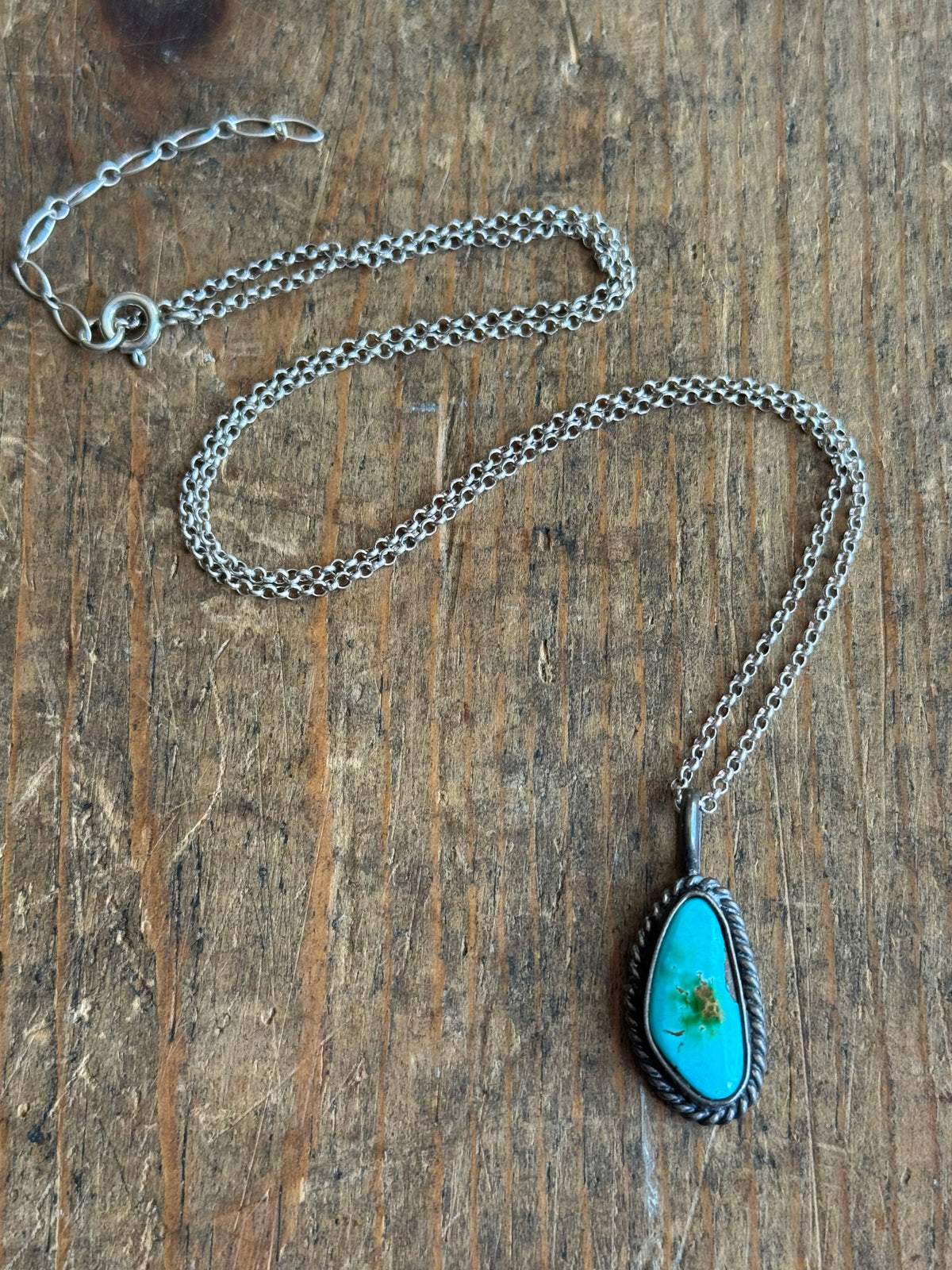 Vintage Sterling Silver Royston Turquoise Roper Necklace