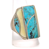 Vintage Sterling Turquoise and Mother Of Pearl Inlay Ring 10.75