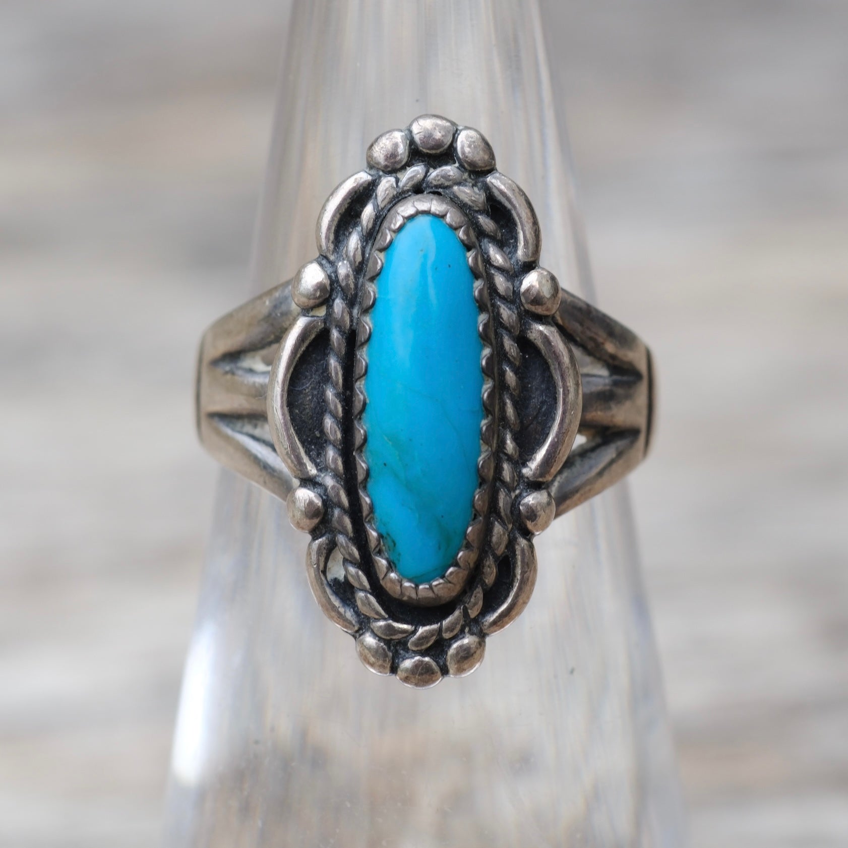 Vintage Sterling Turquoise Ring 3.75