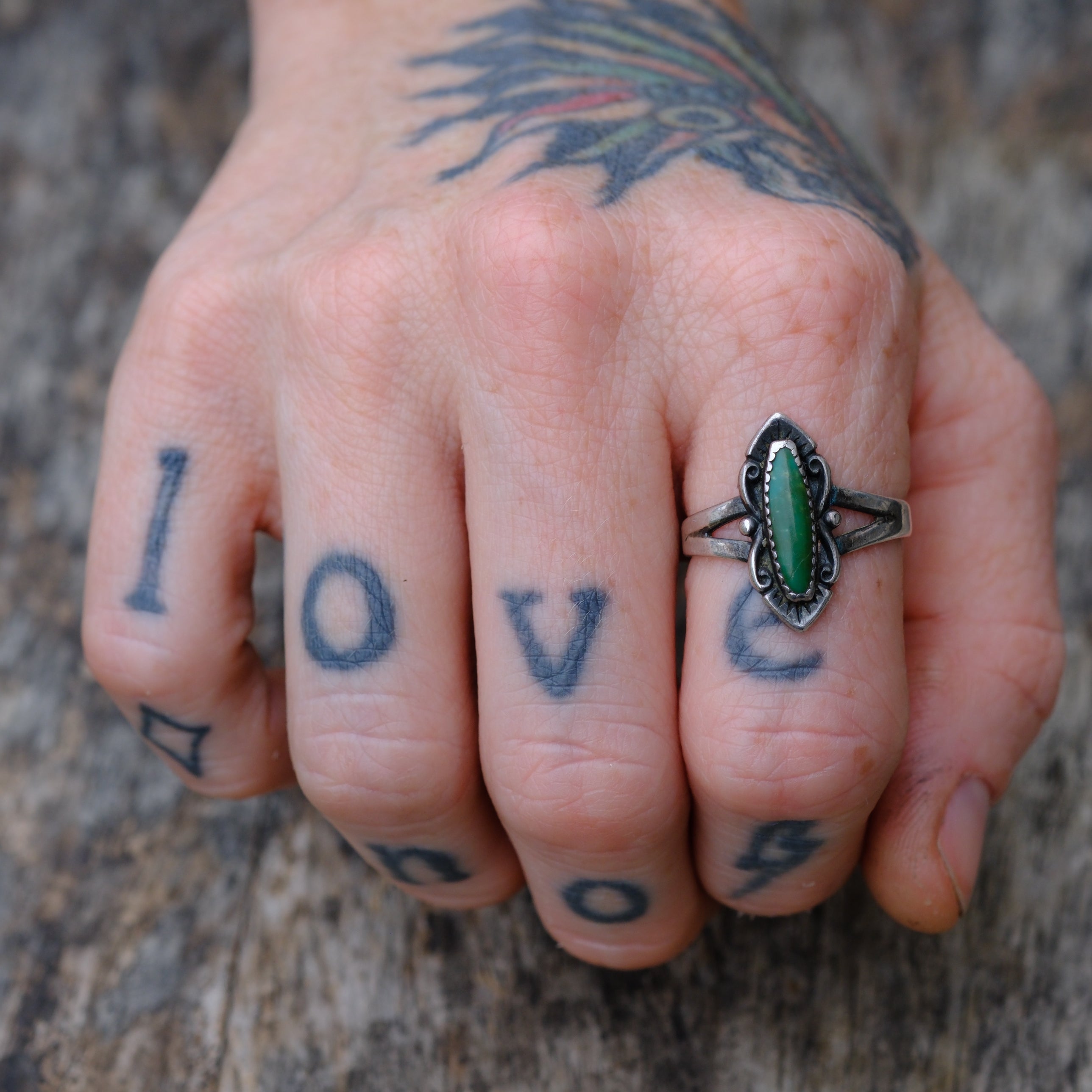 Vintage Sterling Malachite Ring 7