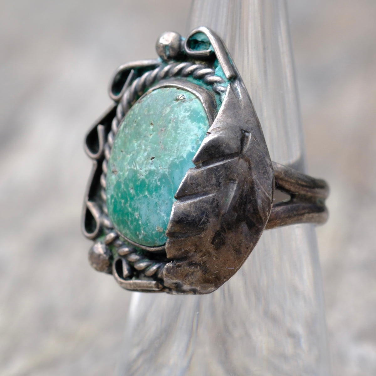 Vintage Sterling Turquoise Feather Ring 5.75